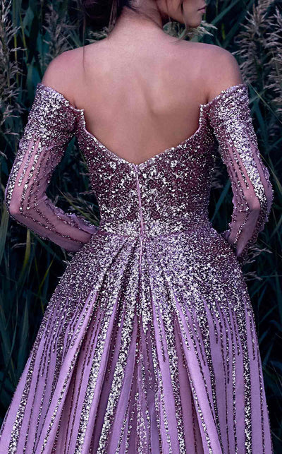 MNM Couture K3913 Pink Sequined Evening Gown with Sheer Sleeves