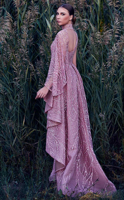 MNM Couture K3925 One-Shoulder Pink Beaded Gown