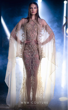 MNM Couture K3960 Beige Embellished Evening Gown