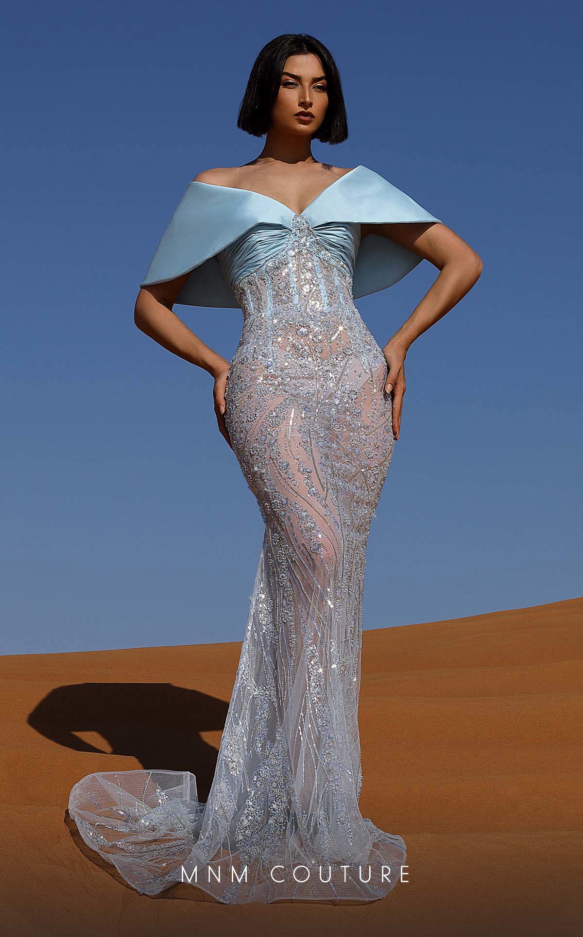MNM Couture K4043 Lilac Off-Shoulder Beaded Mermaid Gown