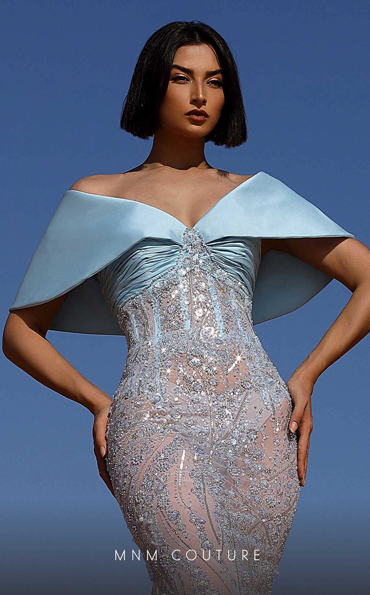 MNM Couture K4043 Lilac Off-Shoulder Beaded Mermaid Gown