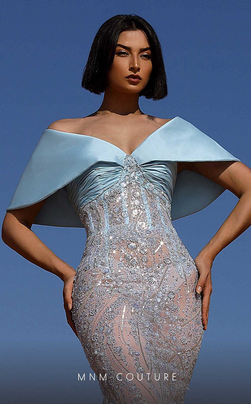MNM Couture K4043 Lilac Off-Shoulder Beaded Mermaid Gown
