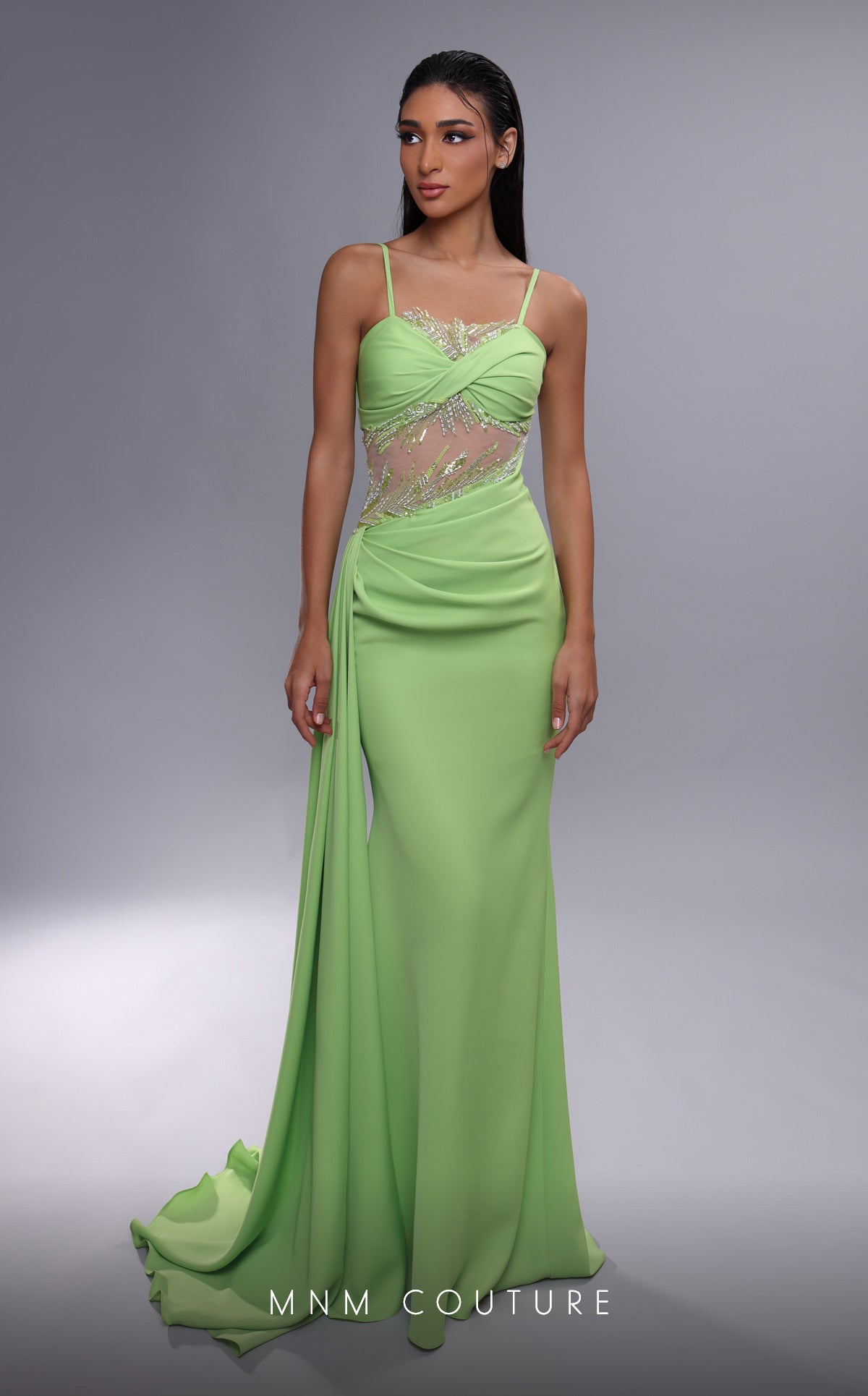 MNM Couture K4081 Strapless Satin A-Line Gown with Cape in Fuchsia