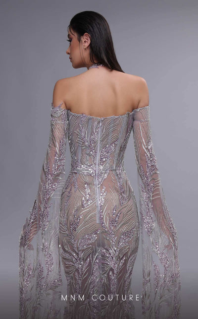 MNM Couture K4090 Grey Plunging Beaded Gown