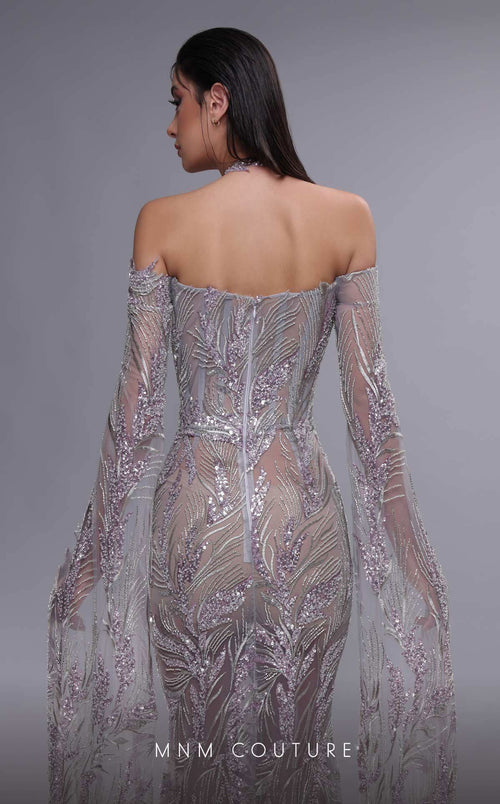 MNM Couture K4090 Grey Plunging Beaded Gown