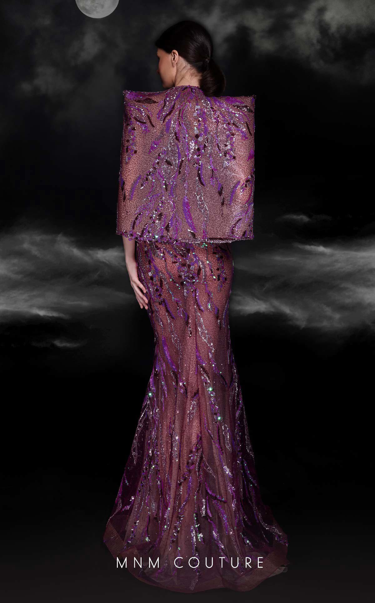 MNM Couture K4101 Purple Mermaid Gown with Illusion Bodice & Bolero