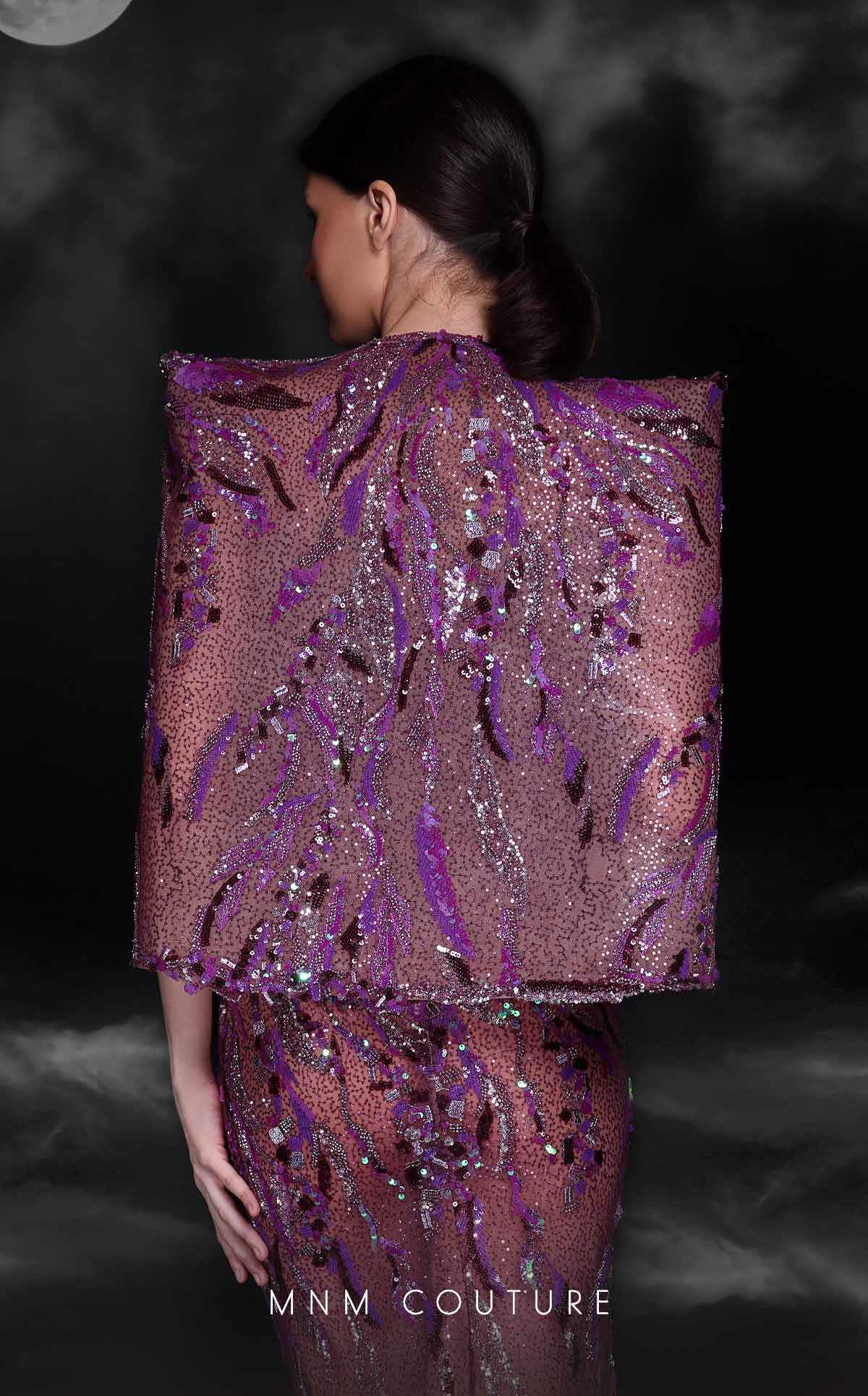 MNM Couture K4101 Purple Mermaid Gown with Illusion Bodice & Bolero