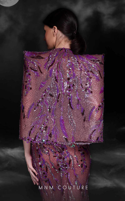 MNM Couture K4101 Purple Mermaid Gown with Illusion Bodice & Bolero