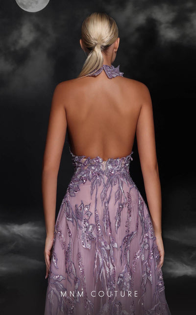 MNM Couture K4104 Purple Illusion Lace Gown