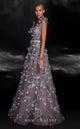 MNM Couture K4106 Grey A-Line Gown with 3D Floral Detailing
