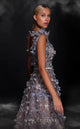 MNM Couture K4106 Grey A-Line Gown with 3D Floral Detailing