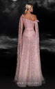 MNM Couture K4107 Salmon Asymmetric Gown with Cape Sleeves