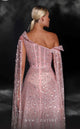 MNM Couture K4107 Salmon Asymmetric Gown with Cape Sleeves