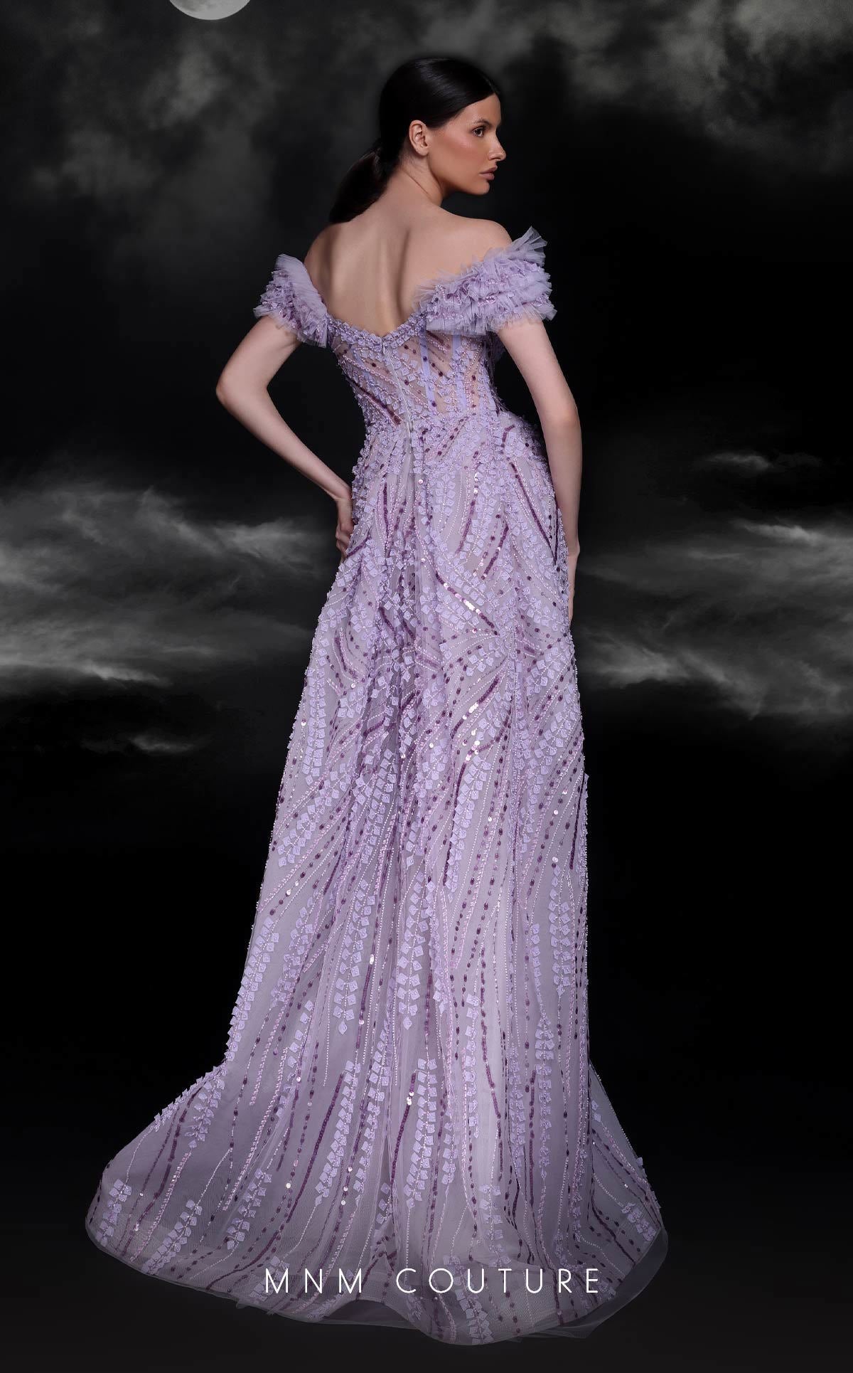 MNM Couture K4120 Off-Shoulder Lilac Beaded Gown