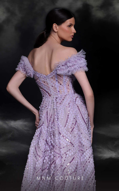 MNM Couture K4120 Off-Shoulder Lilac Beaded Gown