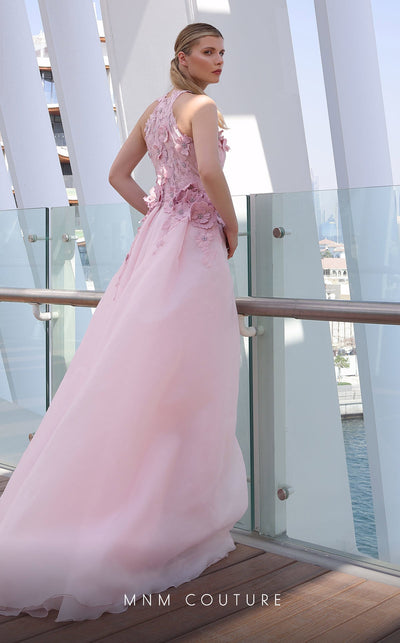 MNM Couture K4128 Pink 3D Floral Illusion Gown