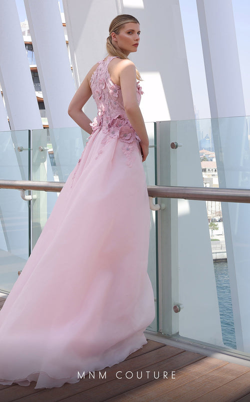 MNM Couture K4128 Pink 3D Floral Illusion Gown
