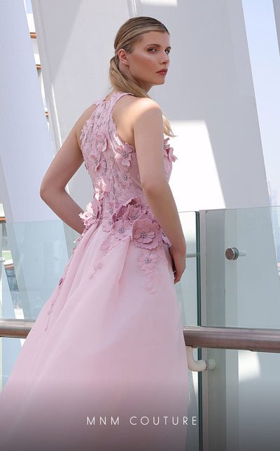 MNM Couture K4128 Pink 3D Floral Illusion Gown