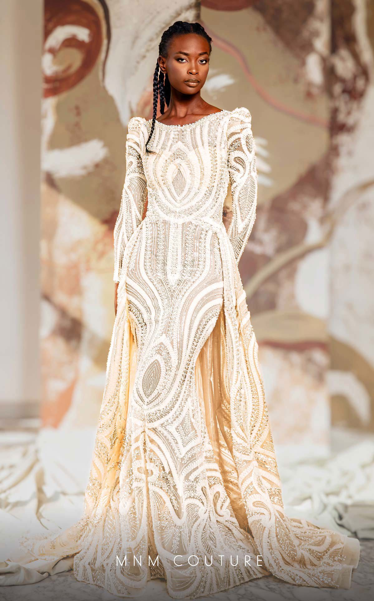 MNM Couture K4148 Champagne Long-Sleeve Gown