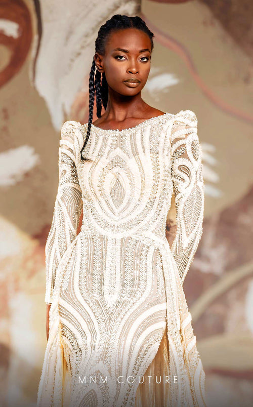 MNM Couture K4148 Champagne Long-Sleeve Gown