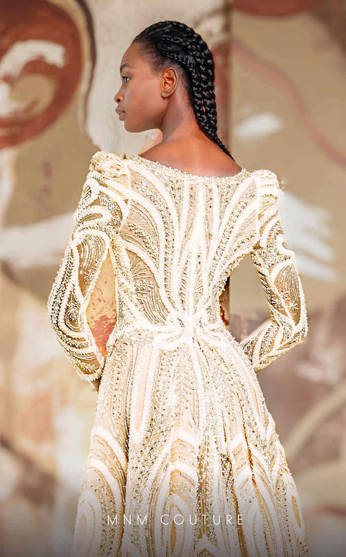 MNM Couture K4148 Champagne Long-Sleeve Gown