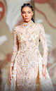 MNM Couture K4149 High-Neck Embellished Sheer Gown in Beige