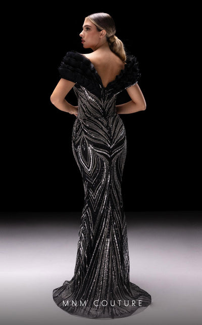 MNM Couture K4218 Black Open Back Mermaid Evening Gown