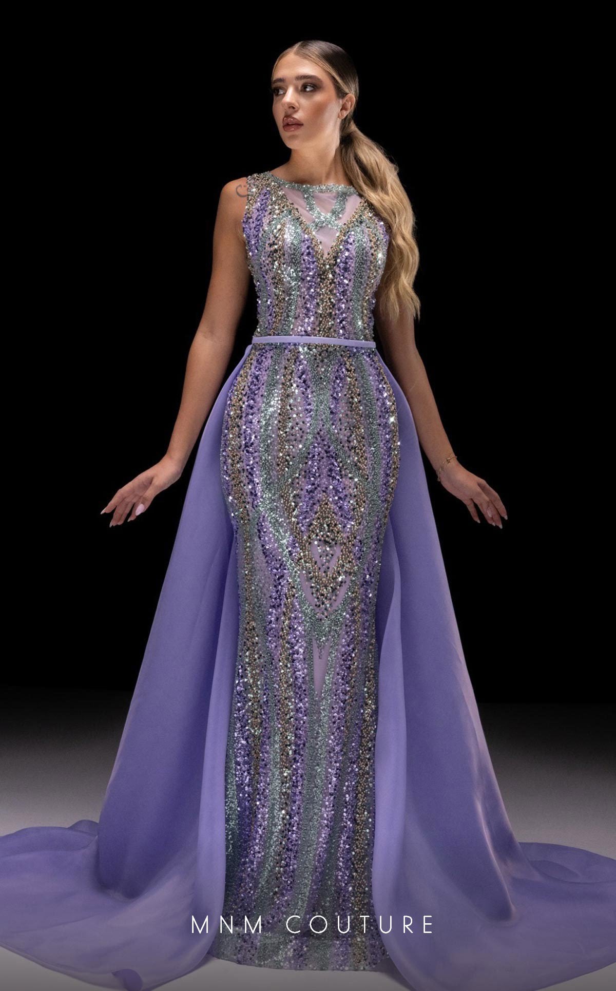 MNM Couture K4220 Lilac Patterned Sleeveless Gown