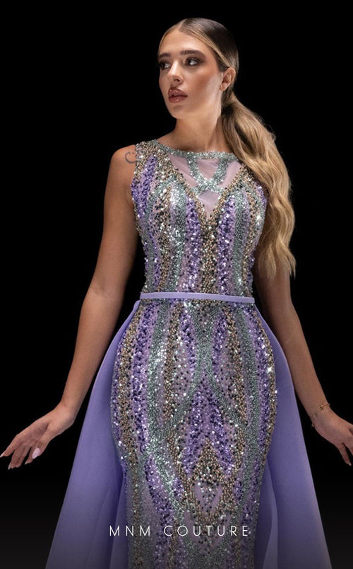 MNM Couture K4220 Lilac Patterned Sleeveless Gown