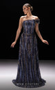 MNM Couture K4240 Navy Off-Shoulder Beaded Gown