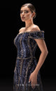 MNM Couture K4240 Navy Off-Shoulder Beaded Gown