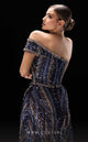 MNM Couture K4240 Navy Off-Shoulder Beaded Gown