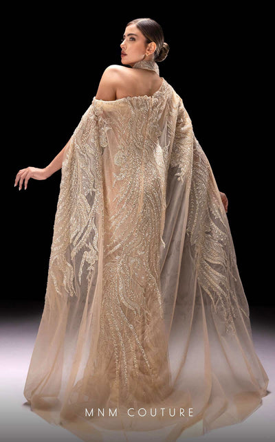 MNM Couture K4241 One-Shoulder Long Gown in Beige