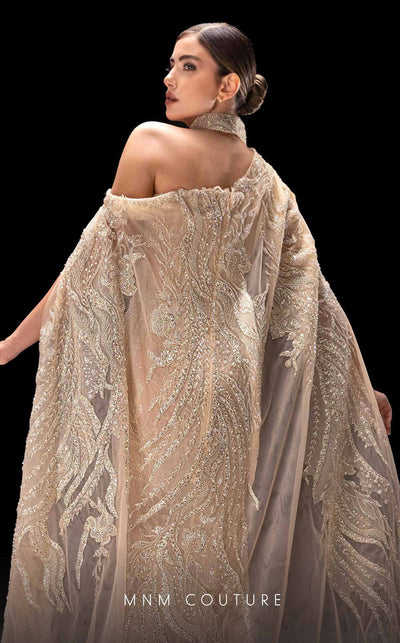 MNM Couture K4241 One-Shoulder Long Gown in Beige