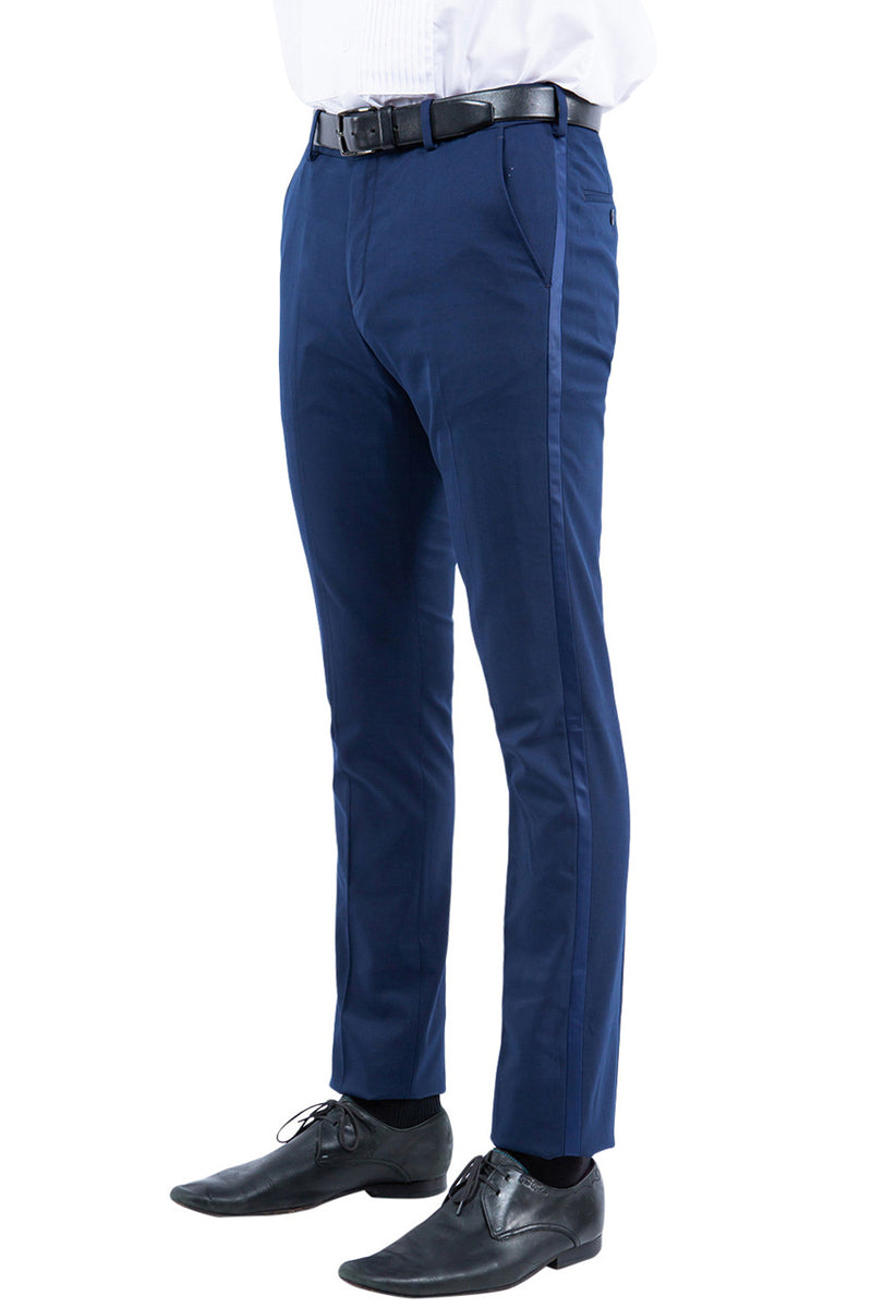 Pantalones de esmoquin con corte moderno y delantero plano para hombre en azul marino