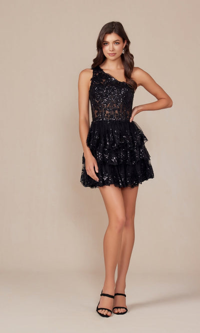 Nox Anabel K855 Sparkly One-Shoulder Homecoming Dress