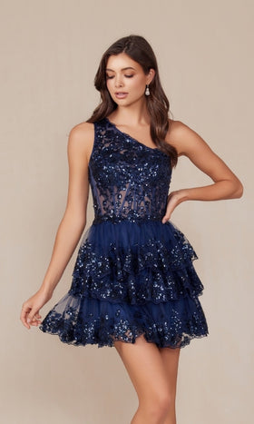 Nox Anabel K855 Sparkly One-Shoulder Homecoming Dress