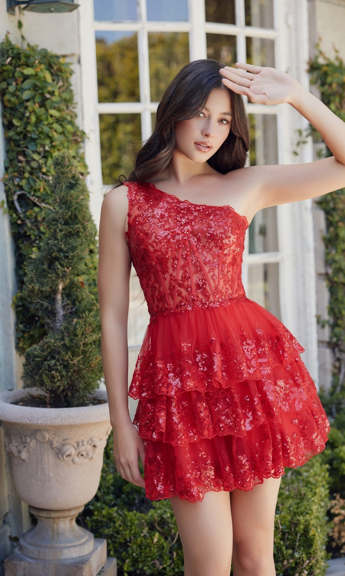 Vestido de fiesta brillante de un solo hombro K855