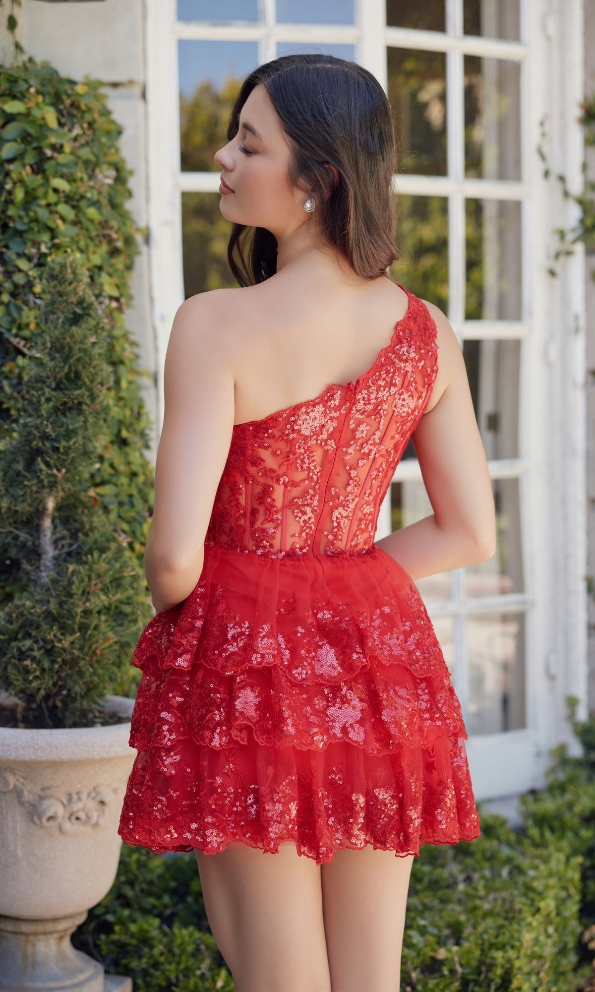 Vestido de fiesta brillante de un solo hombro K855