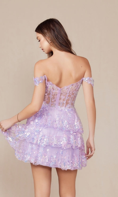 Nox Anabel K856 Sparkling Off-Shoulder Sequin Hoco Dress with Ruffled Hem
