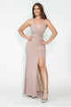 Formal Dress V-Neck Ruched High Slit Fitted Gala Gown By Lenovia 5310