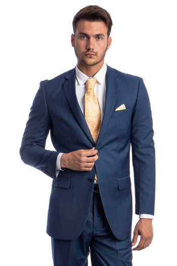Traje de negocios básico de dos botones y corte moderno para hombre en azul índigo