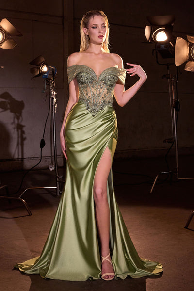 Ladivine KV1140 - Beaded Off Shoulder Mermaid Gown In Green