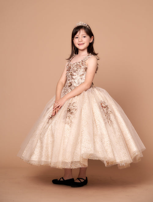 Calla KY234 Girls 3D Floral Off Shoulder Glitter Gown