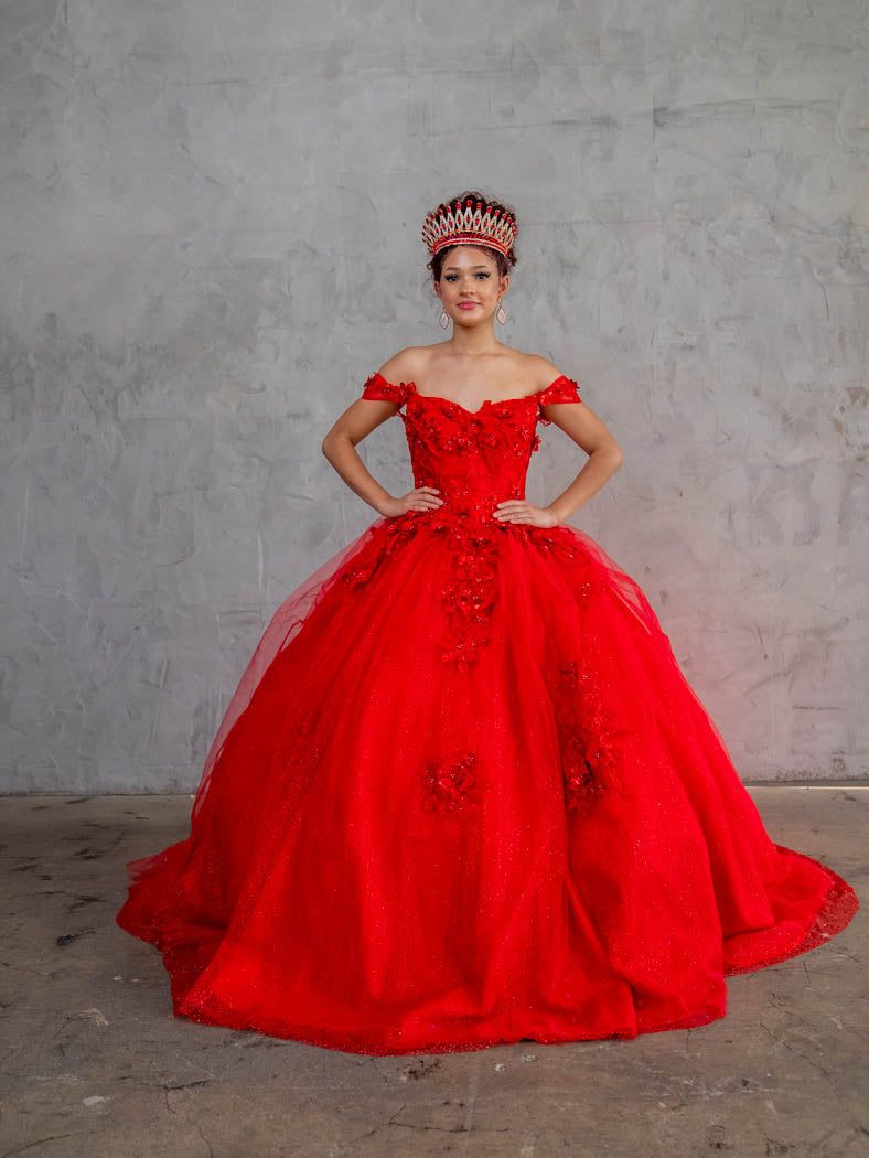 3D Floral Off-Shoulder Glitter Ball Gown by Calla KY73112