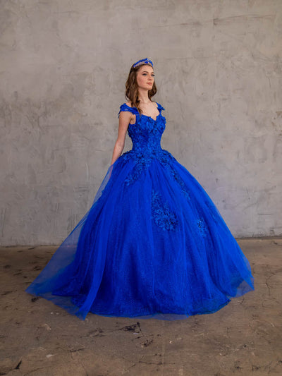 3D Floral Off-Shoulder Glitter Ball Gown by Calla KY73112