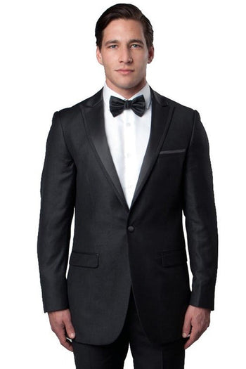 Esmoquin de corte entallado para hombre, con un botón, ribete de satén y solapa de pico, para graduación y boda, en gris carbón.