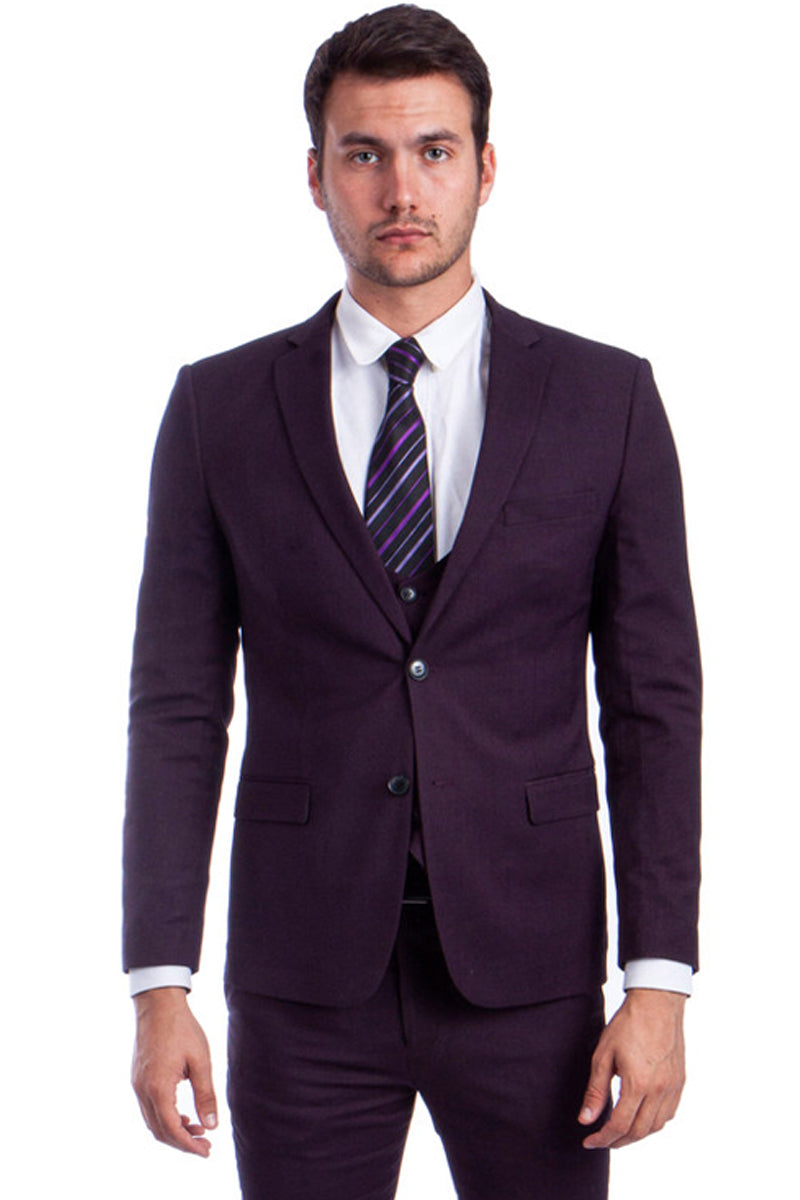 Traje ajustado de dos botones para hombre en color burdeos