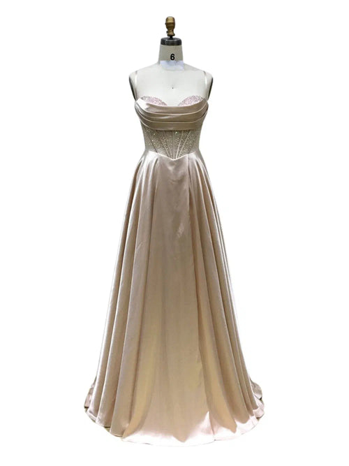 Sleeveless Beaded Corset Bodice Prom Dress High Slit & Pockets Evening Gown by Trevi L2861L