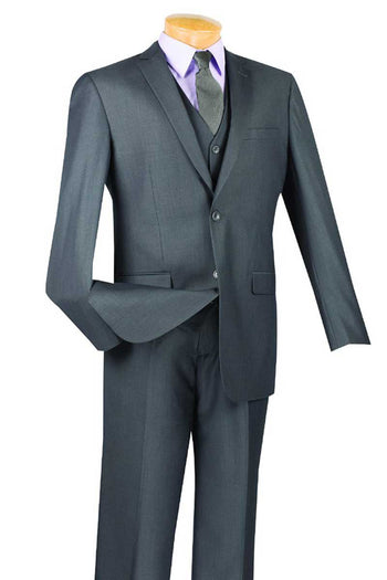 Traje básico de hombre de corte entallado con dos botones en gris carbón